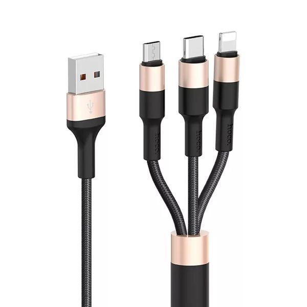 USB Cable Hoco X26 3 in 1 Type-C + Lightning + Micro 2A 1m black-gold 40930 фото