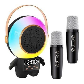 Колонка Bluetooth X66 космонавт 2 мікрофон дитяче караоке black 37682 фото