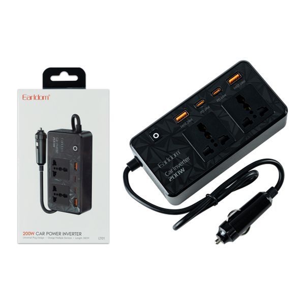 Автомобільний інвертор Earldom ET-LT01 Car Power Inverter 200W Black 49682 фото
