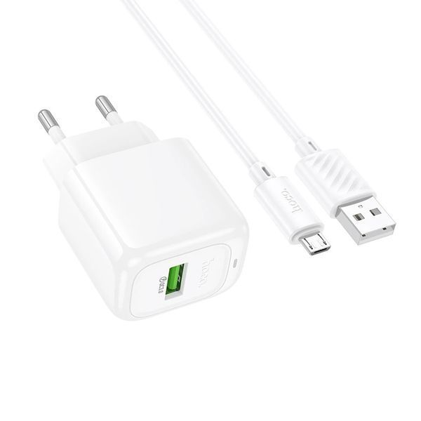 МЗП Hoco CS52A QC3.0 3A (1USB) + cable Micro white 41618 фото
