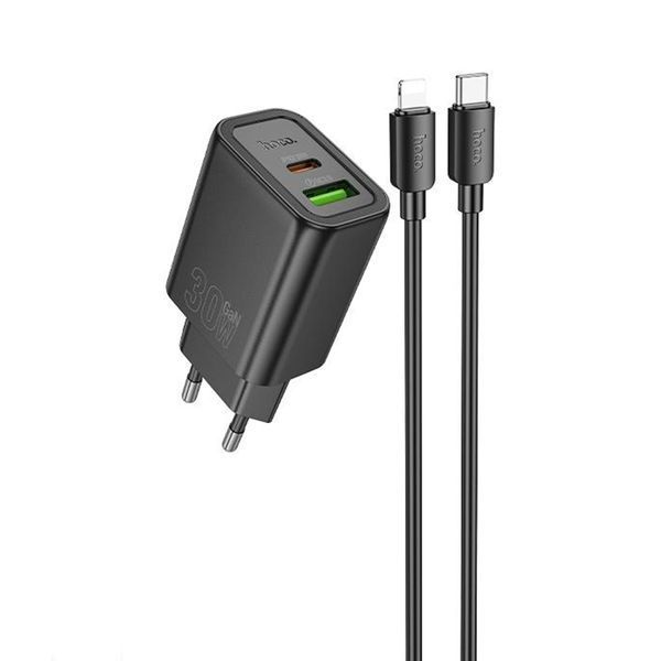 МЗП Hoco N63 PD 30W/3A (1USB-1USB-C) + cable Type-C to Lightning white 42189 фото