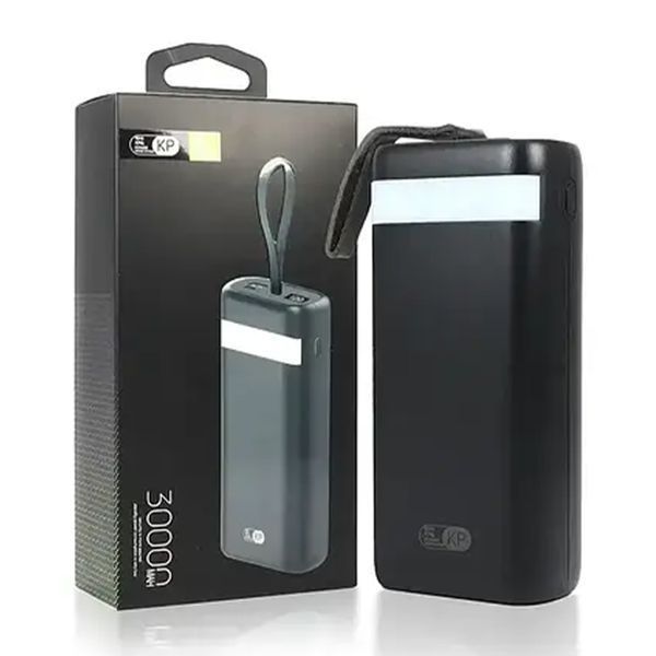 Power bank 30000 mAh KingPower KP-30 + cable Micro/Type C/Lightning + ліхтарик Display black 30058 фото