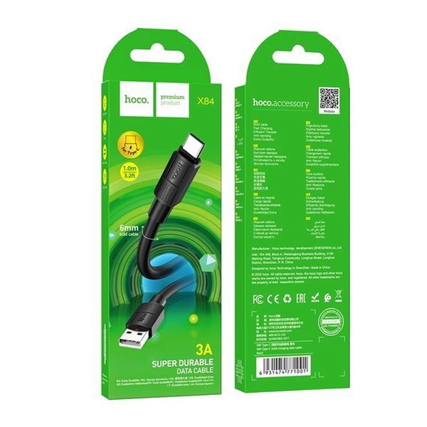 USB Cable Hoco Type-C X84 3A 1m black 29470 фото
