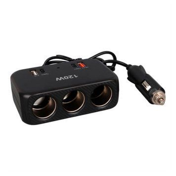 АЗП 3в1 120W In-Car 1656 (2USB-2Type-C) машинний трійник 48337 фото