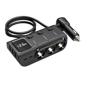 АЗП 3в1 120W PD36W 3.0 (3USB-2USB-C) EARLDOM ET-CS4 LED машинний трійник 37676 фото