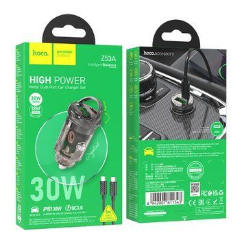 АЗП Hoco Z53A PD30W+QC3.0 (1USB/1USB-C) + cable Type-C black 40841 фото