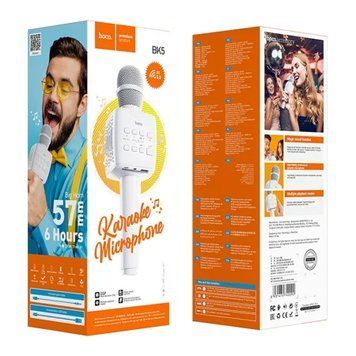 Мікрофон караоке Hoco BK5 Cantando bluetooth USB SD FM white 37874 фото