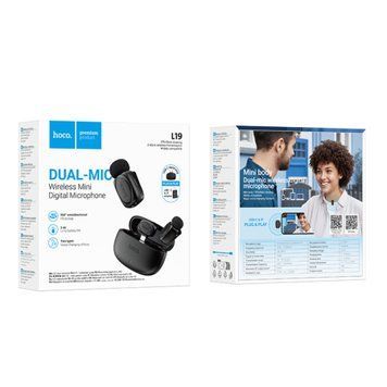 Мікрофон петличний bluetooth Hoco L19 Lightning/Type-C black 19485 фото