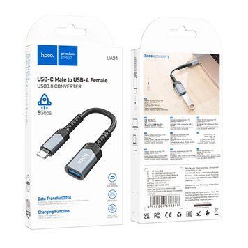 USB перехідник Hoco UA24 Type-C grey під флешку 45633 фото