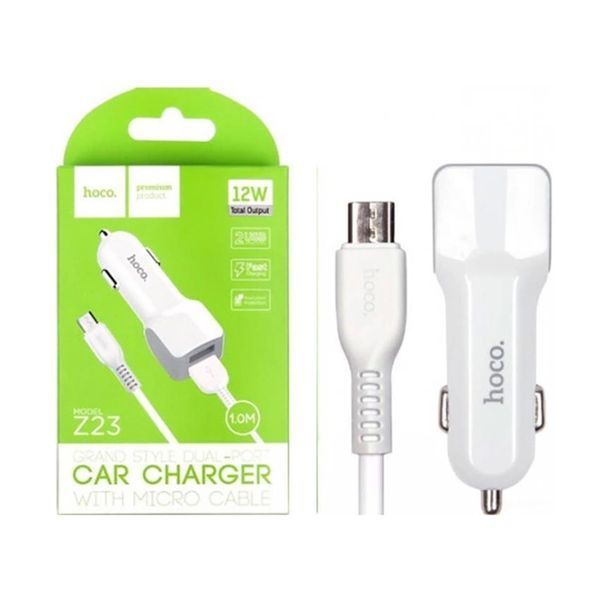 АЗП Hoco Z23 2.4A (2USB) + cable Micro white 21522 фото