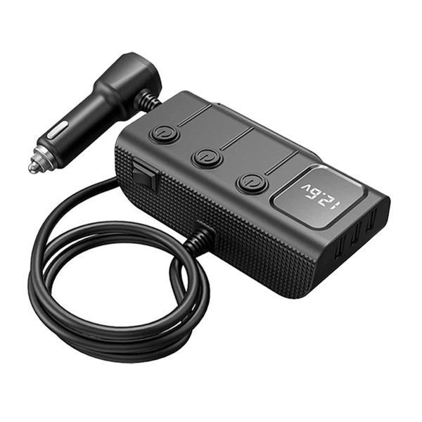АЗП 3в1 120W PD36W 3.0 (3USB-2USB-C) EARLDOM ET-CS4 LED машинний трійник 37676 фото