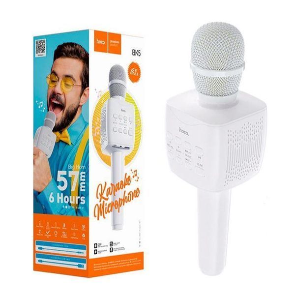 Мікрофон караоке Hoco BK5 Cantando bluetooth USB SD FM white 37874 фото