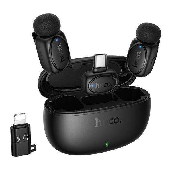 Мікрофон петличний bluetooth Hoco L19 Lightning/Type-C black 19485 фото