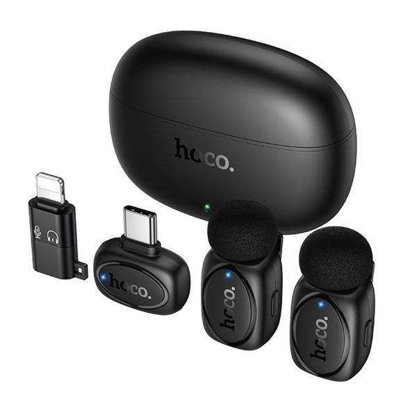 Мікрофон петличний bluetooth Hoco L19 Lightning/Type-C black 19485 фото