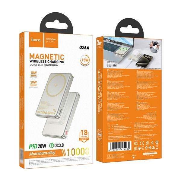 Power bank 10 000 mah Hoco Q26A Joy PD20W magnetic fast charging power bank Titanium gold 00686 фото