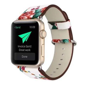 Ремінець Apple watch 38/40mm leather with flowers 24486 фото