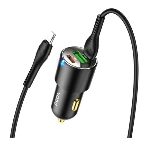 АЗП Hoco NZ6 PD 45W/3A QC3.0 (USB-2USB-C) + cable Type-C to Lightning black 30040 фото