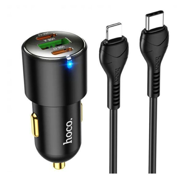 АЗП Hoco NZ6 PD 45W/3A QC3.0 (USB-2USB-C) + cable Type-C to Lightning black 30040 фото