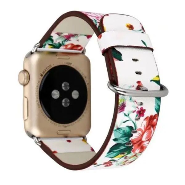 Ремінець Apple watch 38/40mm leather with flowers 24486 фото
