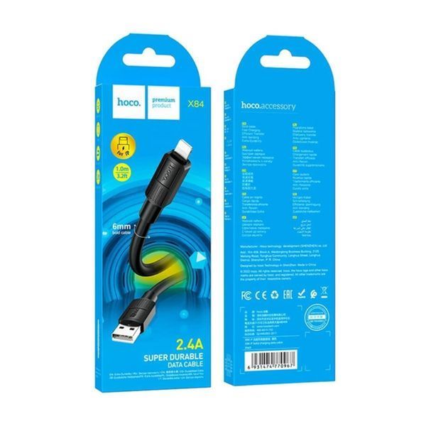 USB Cable Hoco Lightning X84 2.4A 1m black 29469 фото