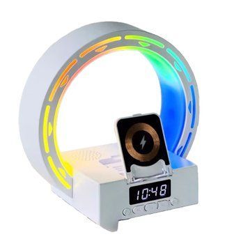 Колонка Bluetooth L35 + бездротова зарядка +годинник +світильник white 37685 фото