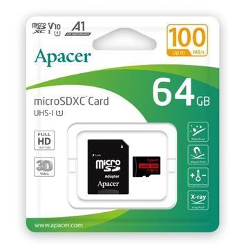 MicroSD 64GB Apacer UHS-I 100R Class10 + SD adapter 36351 фото