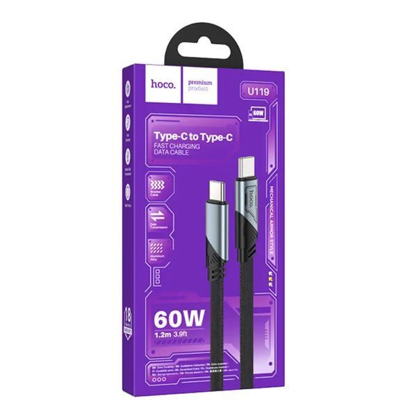 Cable Hoco Type-C to Type-C U119 60W/3A 1.2m black 34361 фото