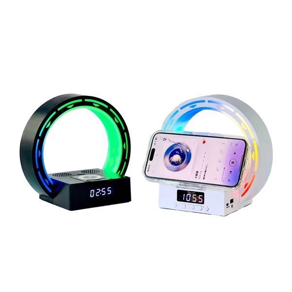 Колонка Bluetooth L35 + бездротова зарядка +годинник +світильник white 37685 фото