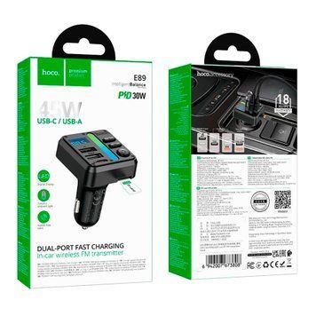 FM трансмістер Bluetooth Hoco E89 PD 45W QC3.0 black 47306 фото