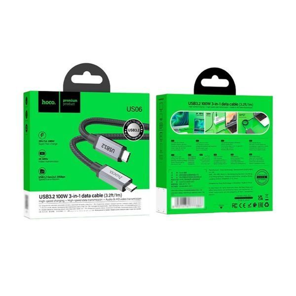 Cable Hoco Type-C to Type-C US06 100W/3.2A 1m black 32579 фото